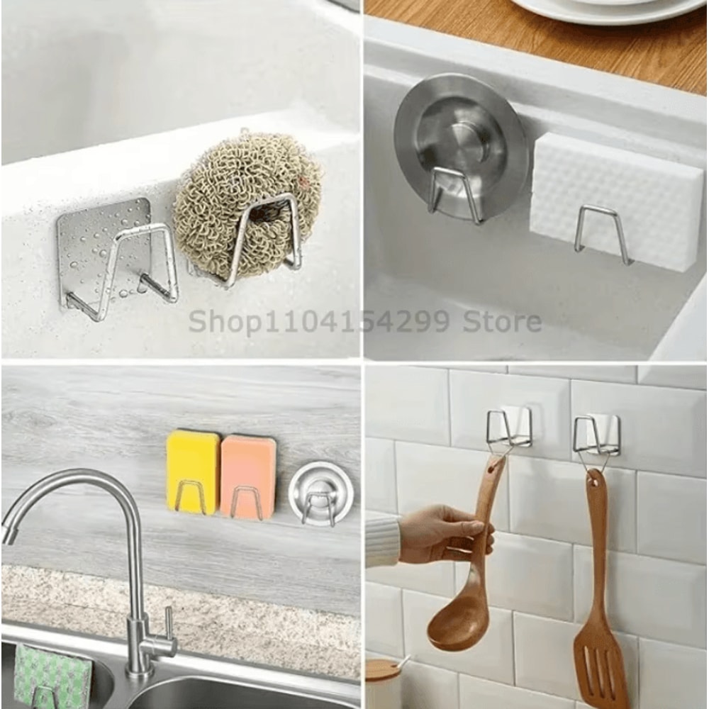 SelfAdhesive Stainless Steel Sponge Holder RustResistant Kitchen Sink Organizer With Drain Drying 3