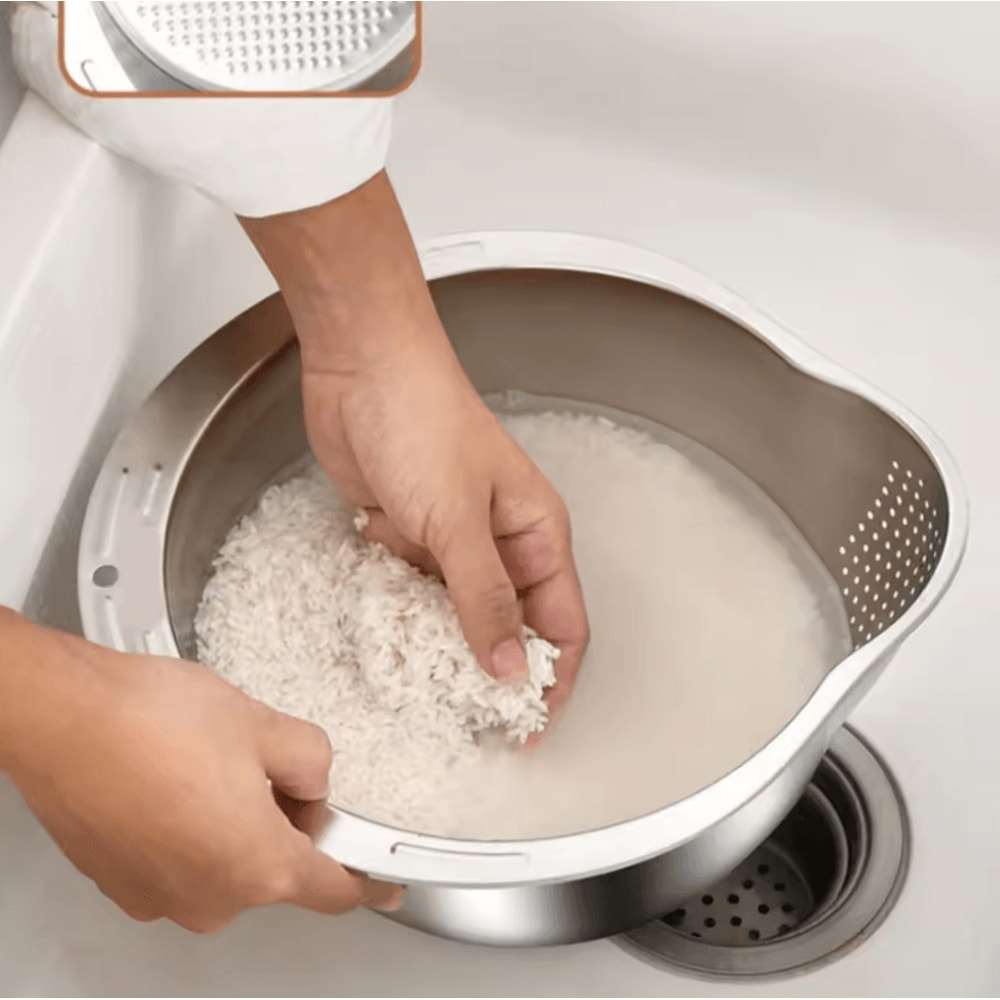 Stainless Steel Rice Washing Bowl Vegetable Strainer MultiUse Kitchen Drain Basket 4