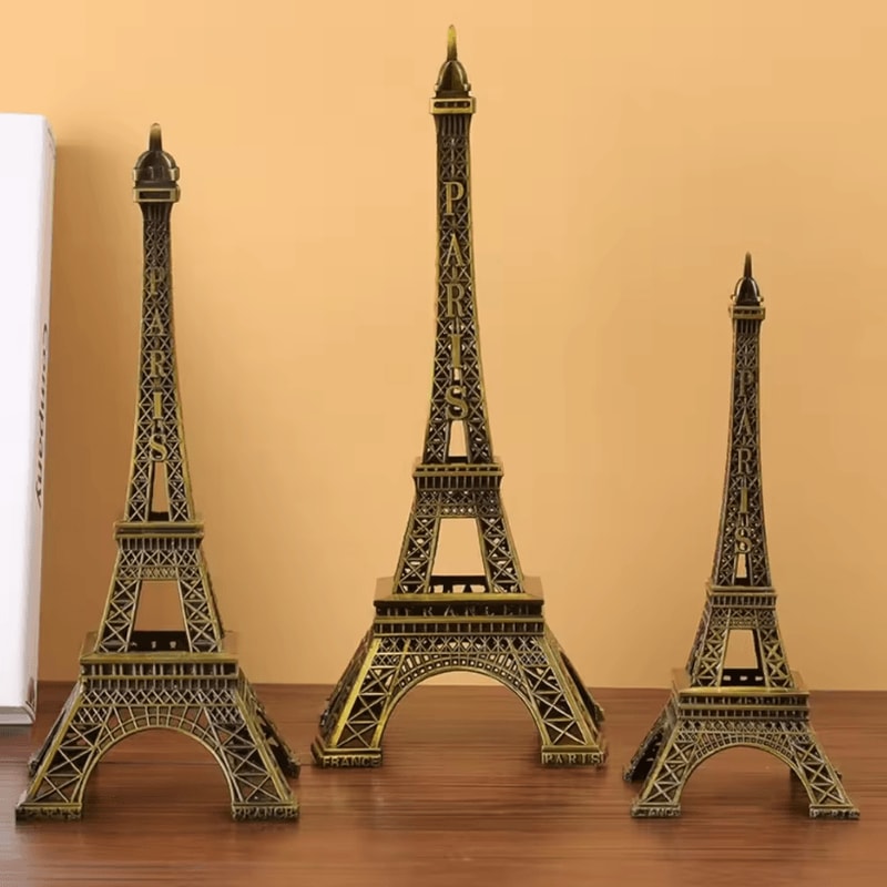 Vintage Bronze Eiffel Tower Statue Metal Paris Landmark Decorative Collectible 0