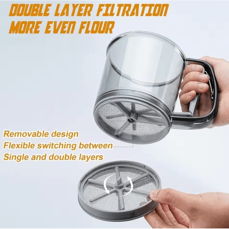 Manual Fine Mesh Flour Sifter OnePress Baking Sieve For Flour Sugar Cocoa 2
