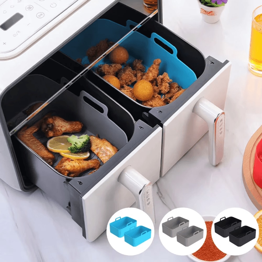 Reusable Silicone Air Fryer Pot Liners HeatResistant NonStick Baking Basket 2PCS 2