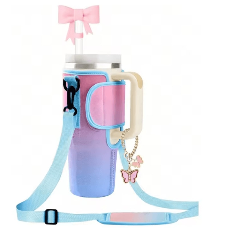 Adjustable Water Bottle Carrier Bag Large Tumbler Sleeve With Shoulder Strap 12