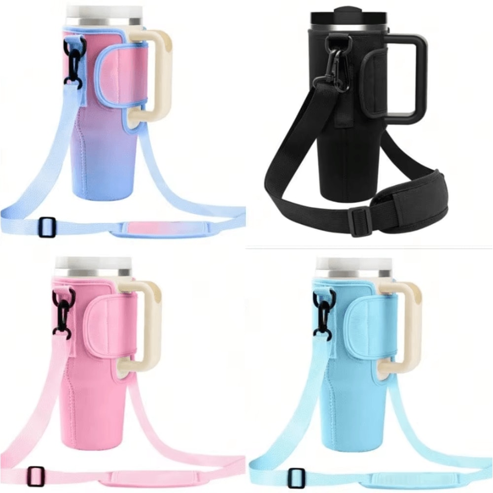 Adjustable Water Bottle Carrier Bag Large Tumbler Sleeve With Shoulder Strap 2