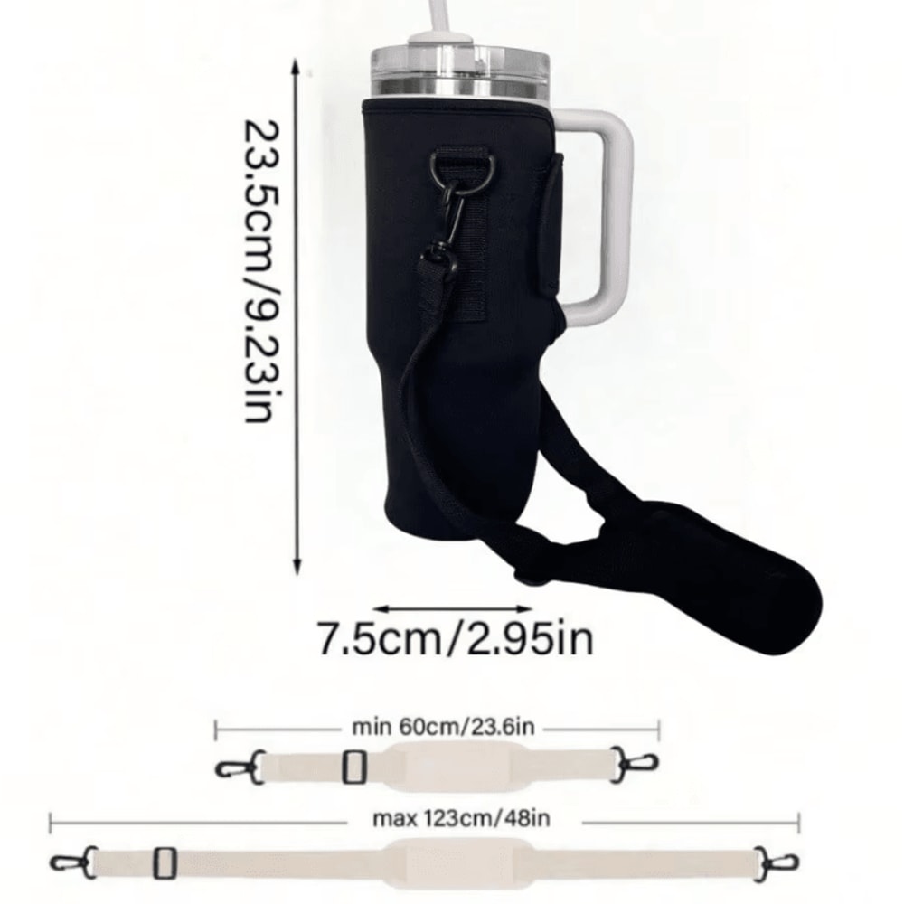 Adjustable Water Bottle Carrier Bag Large Tumbler Sleeve With Shoulder Strap 4