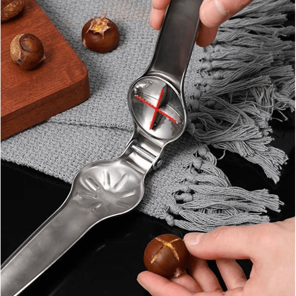 Stainless Steel Chestnut Opener Nut Cracker 2in1 Quick Clip Walnut Cutter Tool 2