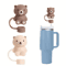 Cute Teddy Bear Silicone Straw Cover For Stanley Cup 10mm Reusable DustProof Straw Topper 3