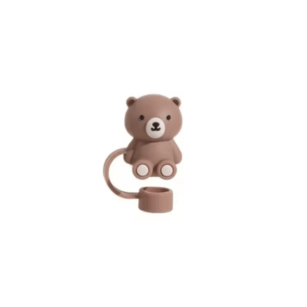 Cute Teddy Bear Silicone Straw Cover For Stanley Cup 10mm Reusable DustProof Straw Topper 6