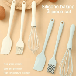 3-piece non-stick silicone spatula & pastry brush set – heat-resistant baking scraper tools