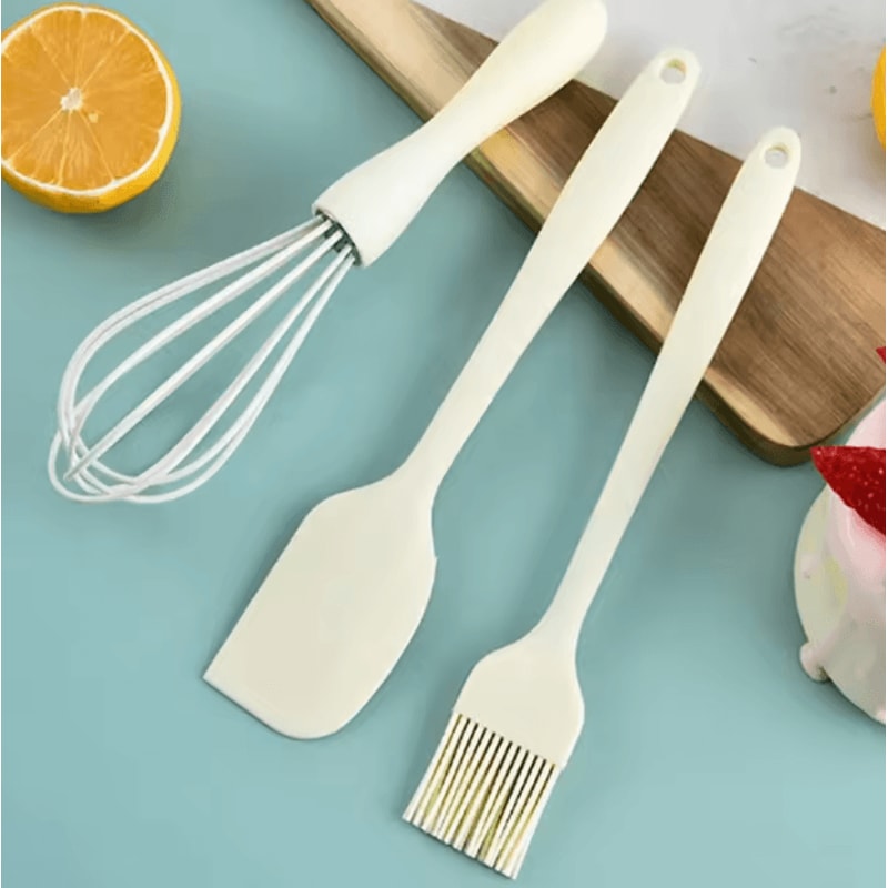 3Piece NonStick Silicone Spatula Pastry Brush Set HeatResistant Baking Scraper Tools 3