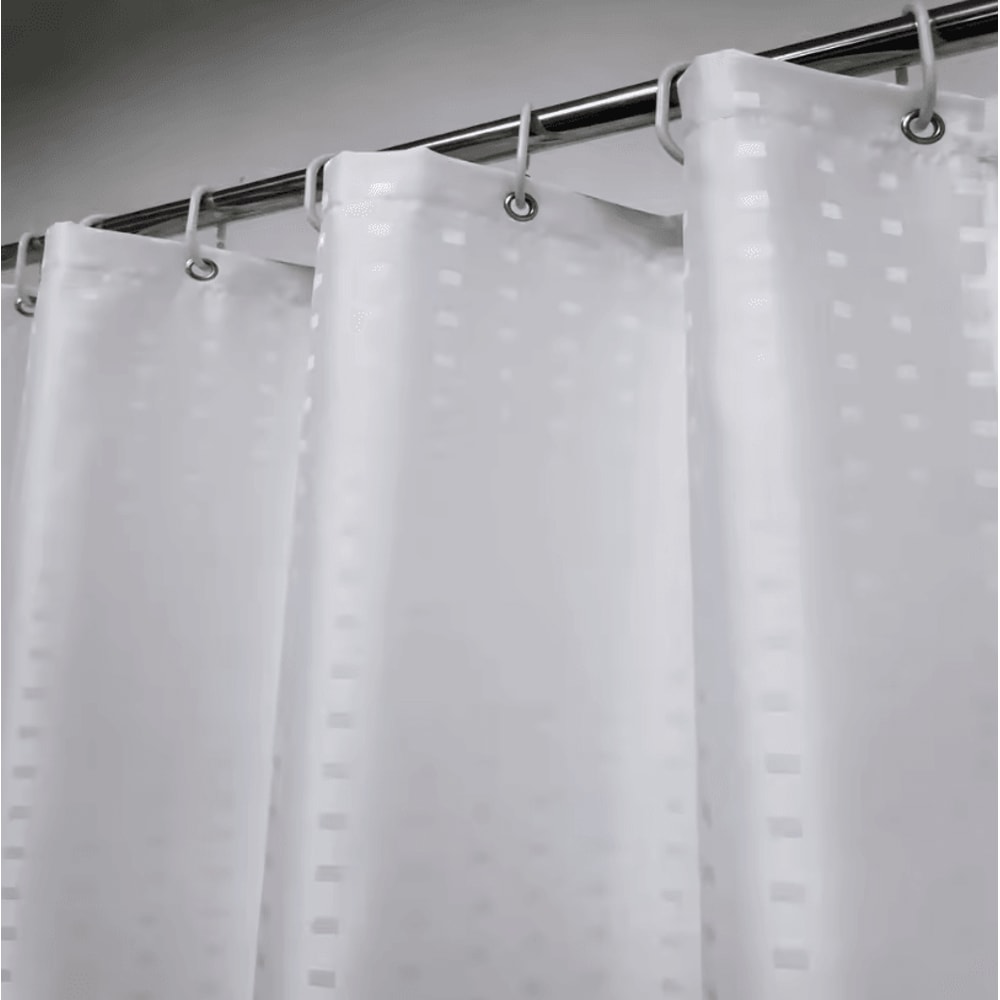 HotelGrade Water Repellent Polyester Shower Curtain Durable Fabric Bathroom Liner With Weighted Bo 2