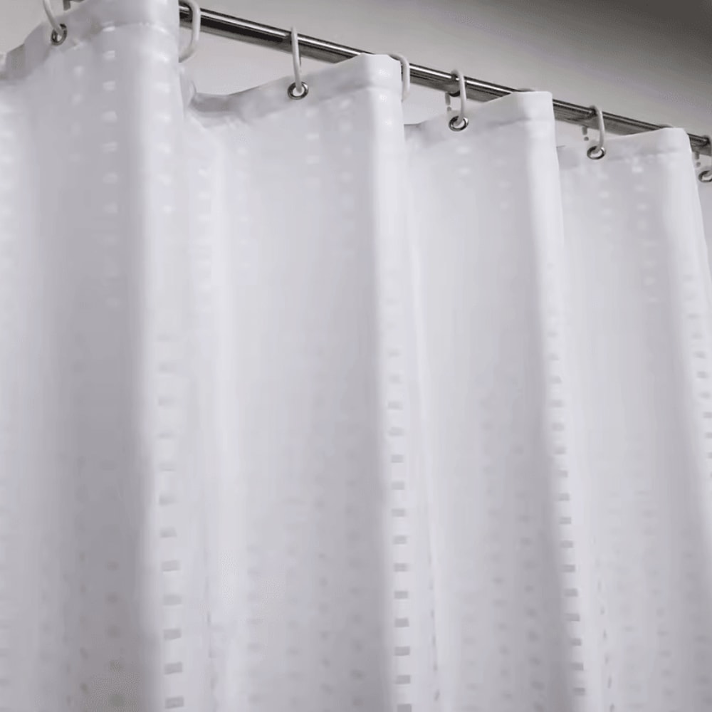 HotelGrade Water Repellent Polyester Shower Curtain Durable Fabric Bathroom Liner With Weighted Bo 3