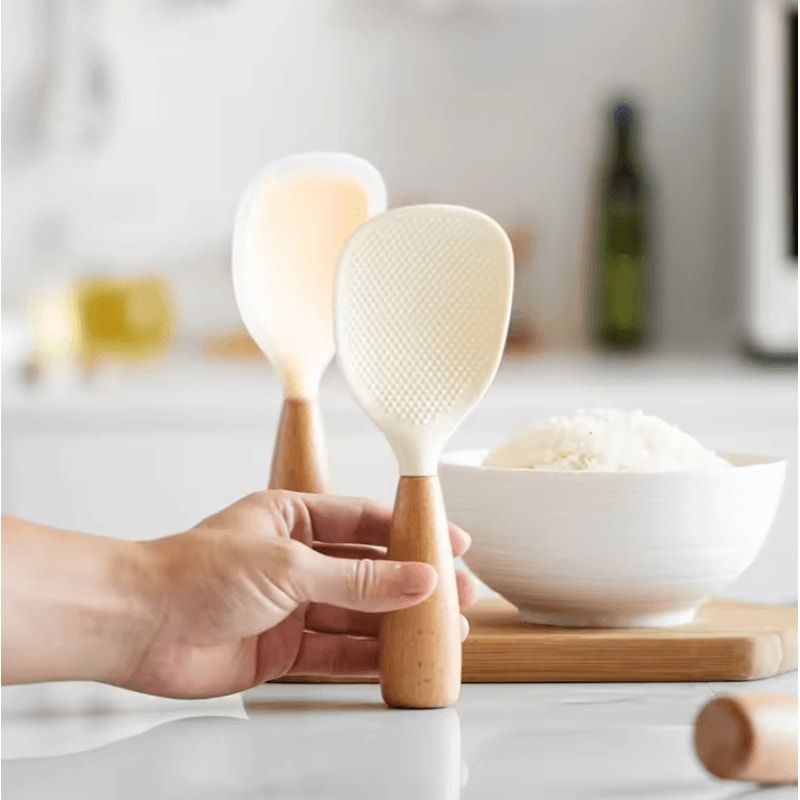 HighTemperature Silicone Cooking Spoon NonStick Rice Pot Spoon With AntiScald Handle 2
