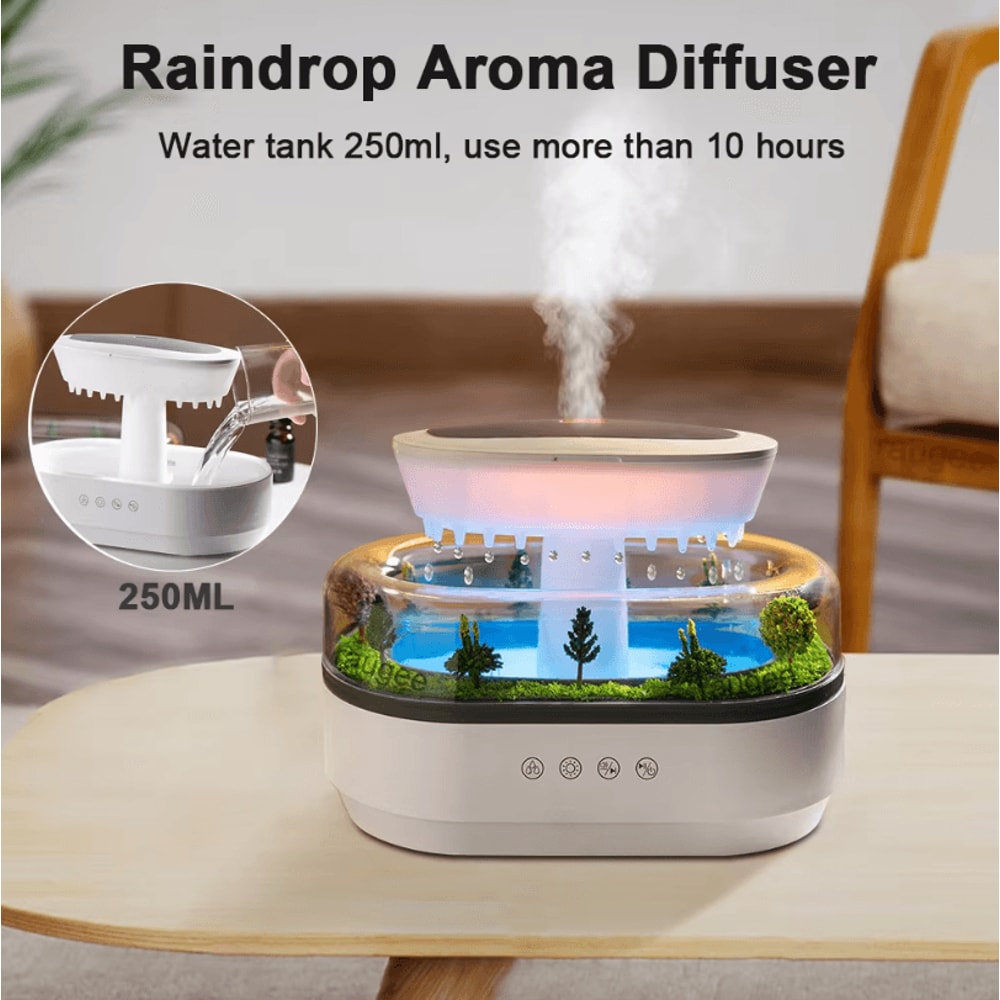 Raindrop Ultrasonic Aroma Humidifier Colorful Light White Noise Essential Oil Diffuser For Home 2