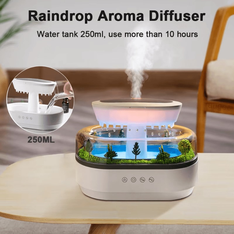 Raindrop Ultrasonic Aroma Humidifier Colorful Light White Noise Essential Oil Diffuser For Home 2