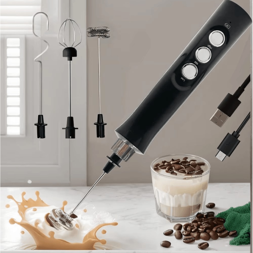 Rechargeable Handheld Milk Frother 3Speed Electric Foam Maker For Latte Cappuccino Hot Chocolate 1
