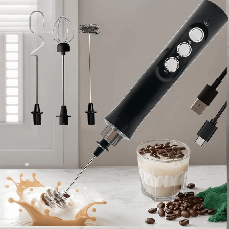 Rechargeable Handheld Milk Frother 3Speed Electric Foam Maker For Latte Cappuccino Hot Chocolate 1