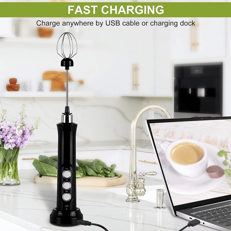 Rechargeable Handheld Milk Frother 3Speed Electric Foam Maker For Latte Cappuccino Hot Chocolate 3