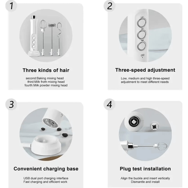 Rechargeable Handheld Milk Frother 3Speed Electric Foam Maker For Latte Cappuccino Hot Chocolate 4