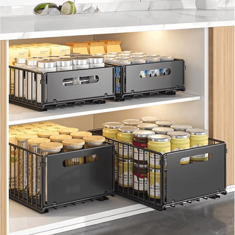 Multifunction PullOut Cabinet Organizer Sliding Kitchen Storage Rack Seasoning Basket 0