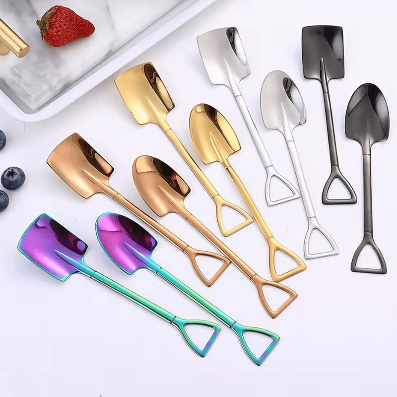 10PCS Stainless Steel Shovel Teaspoon Set Creative Dessert Coffee Spoon Set For Everyday Use 2