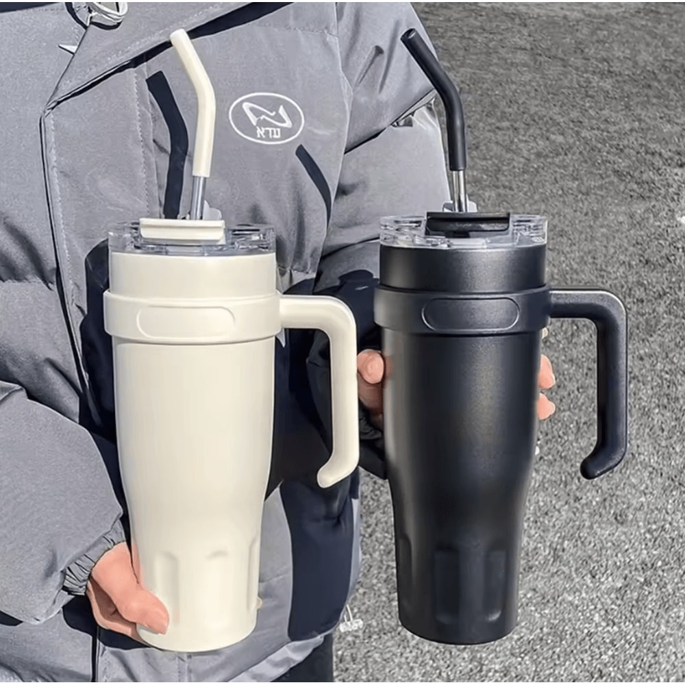 38oz Stainless Steel Insulated Tumbler With Handle Straw Large Capacity Vacuum Travel Cup 3