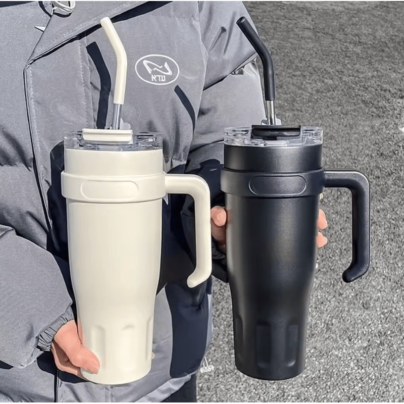 38oz Stainless Steel Insulated Tumbler With Handle Straw Large Capacity Vacuum Travel Cup 3
