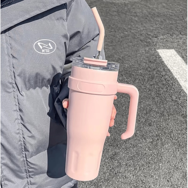 38oz Stainless Steel Insulated Tumbler With Handle Straw Large Capacity Vacuum Travel Cup 5