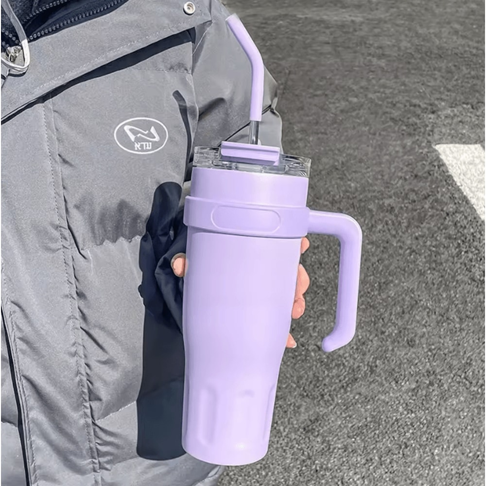 38oz Stainless Steel Insulated Tumbler With Handle Straw Large Capacity Vacuum Travel Cup 6