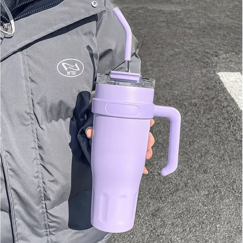 38oz Stainless Steel Insulated Tumbler With Handle Straw Large Capacity Vacuum Travel Cup 6