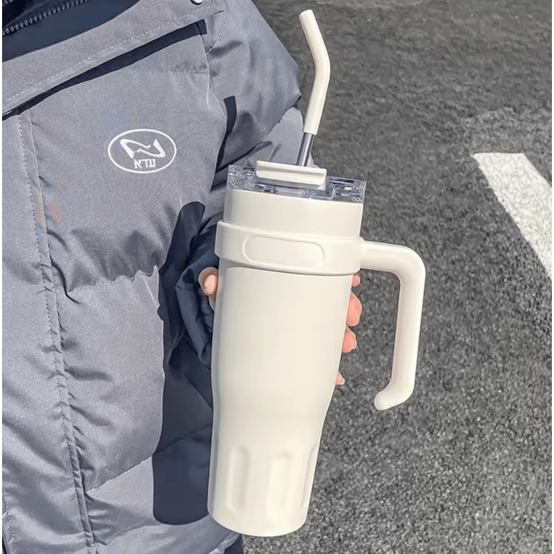 38oz Stainless Steel Insulated Tumbler With Handle Straw Large Capacity Vacuum Travel Cup 7