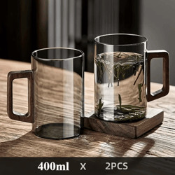 400ml heat-resistant glass tea cup with walnut handle – elegant coffee & office drinking mug