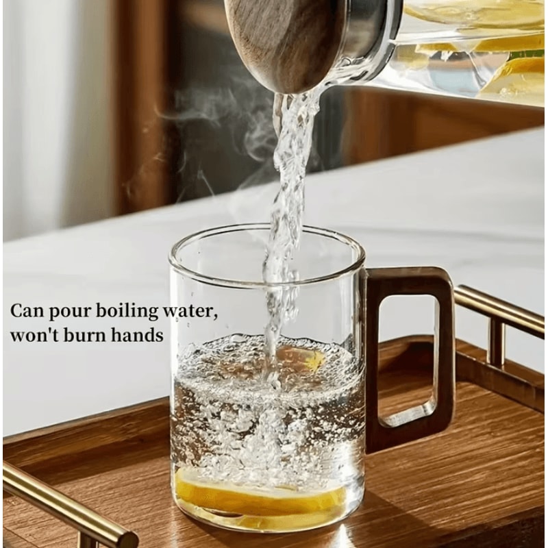 400ml HeatResistant Glass Tea Cup With Walnut Handle Elegant Coffee Office Drinking Mug 2