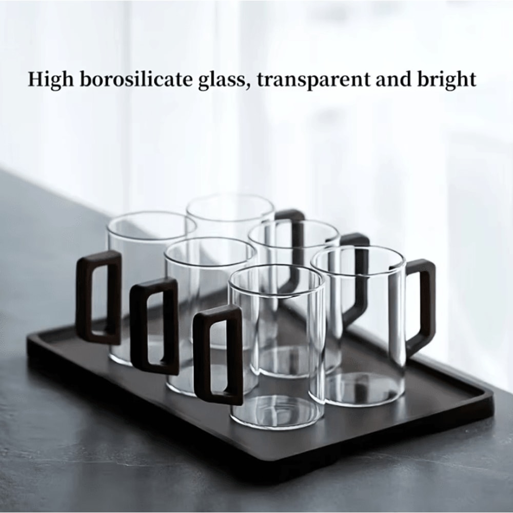 400ml HeatResistant Glass Tea Cup With Walnut Handle Elegant Coffee Office Drinking Mug 4