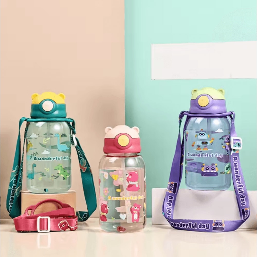 650ml Cute Kids Water Bottle With Straw BPAFree Leakproof School Outdoor Drink Bottle 0