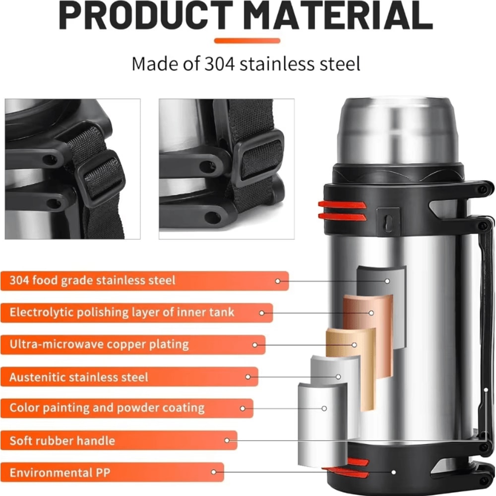 Large Capacity Stainless Steel Vacuum Insulated Thermos Bottle Leakproof Outdoor Travel Flask 3