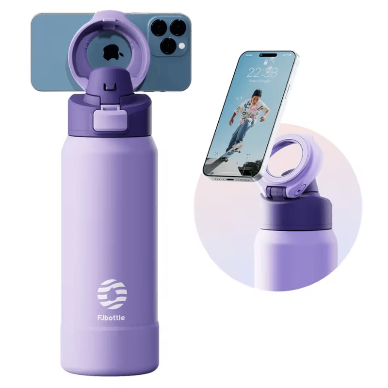FJ Magnetic Thermos Water Bottle With Phone Holder Stainless Steel Insulated Sports Flask 9