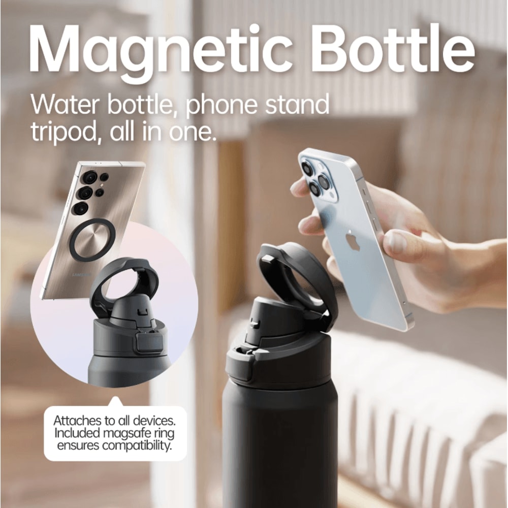 FJ Magnetic Thermos Water Bottle With Phone Holder Stainless Steel Insulated Sports Flask 1