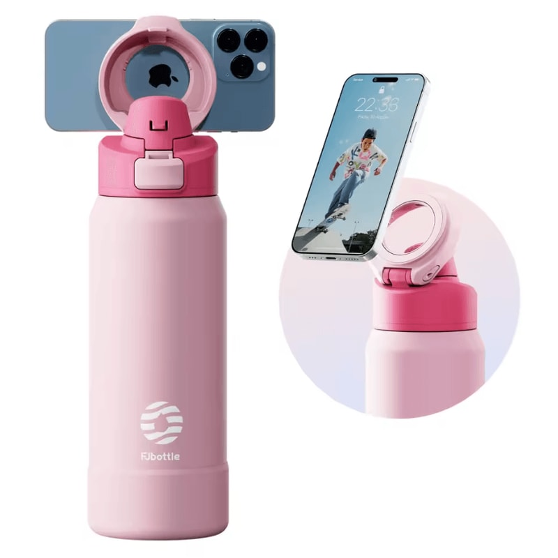FJ Magnetic Thermos Water Bottle With Phone Holder Stainless Steel Insulated Sports Flask 5