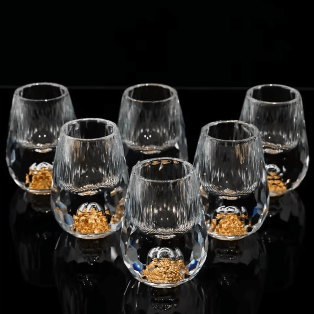 Luxury Gold Foil Crystal Shot Glass Set 15ml Mini Whiskey Baijiu Tasting Cups 126pcs 0