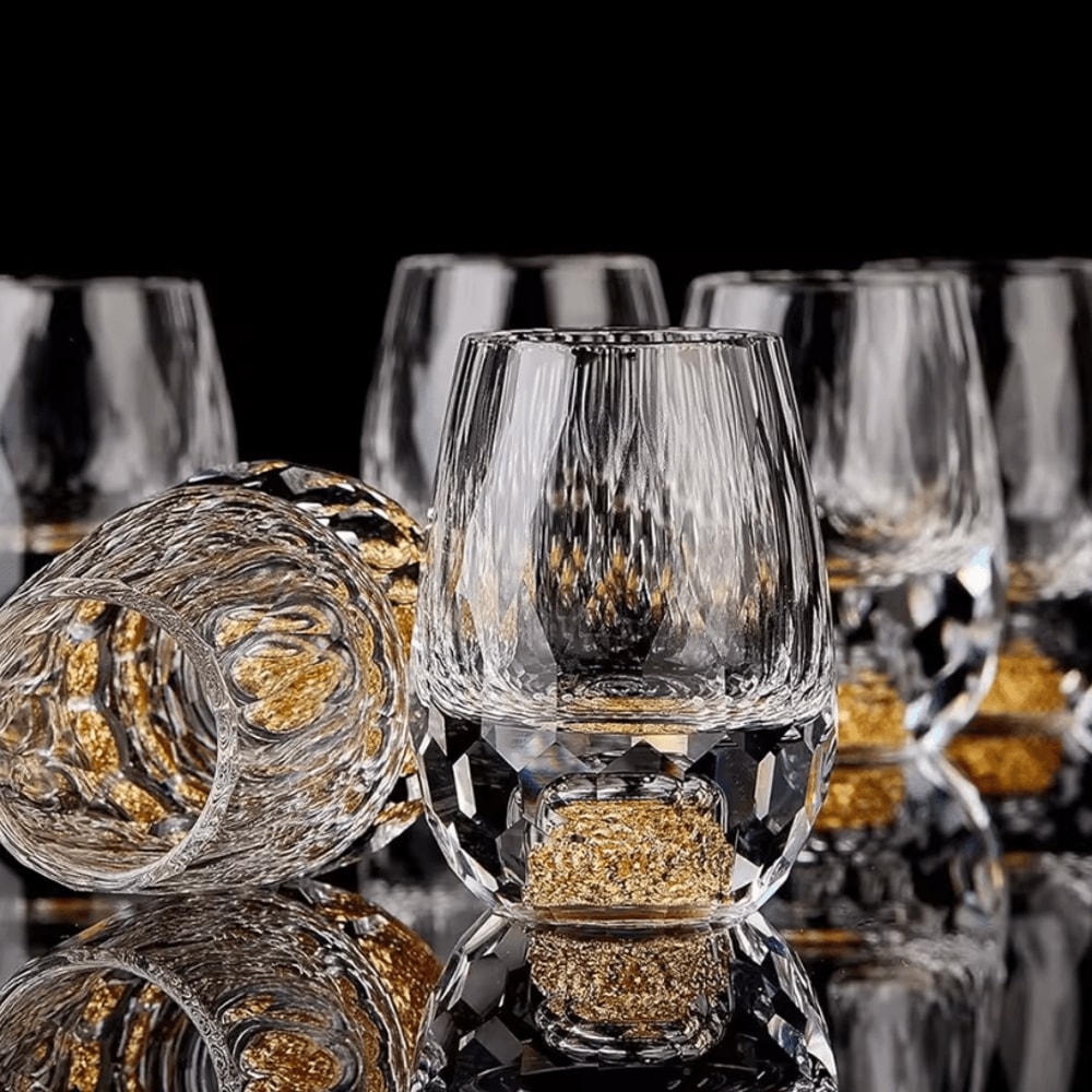 Luxury Gold Foil Crystal Shot Glass Set 15ml Mini Whiskey Baijiu Tasting Cups 126pcs 1