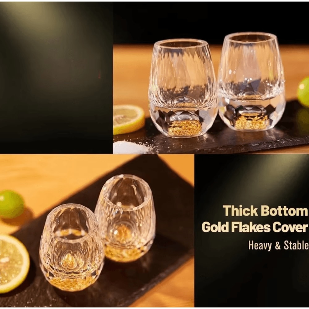 Luxury Gold Foil Crystal Shot Glass Set 15ml Mini Whiskey Baijiu Tasting Cups 126pcs 4