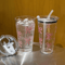 Cute Pink Bow Straw Cup 500ml Leakproof Transparent Travel Tumbler For Coffee Water 1