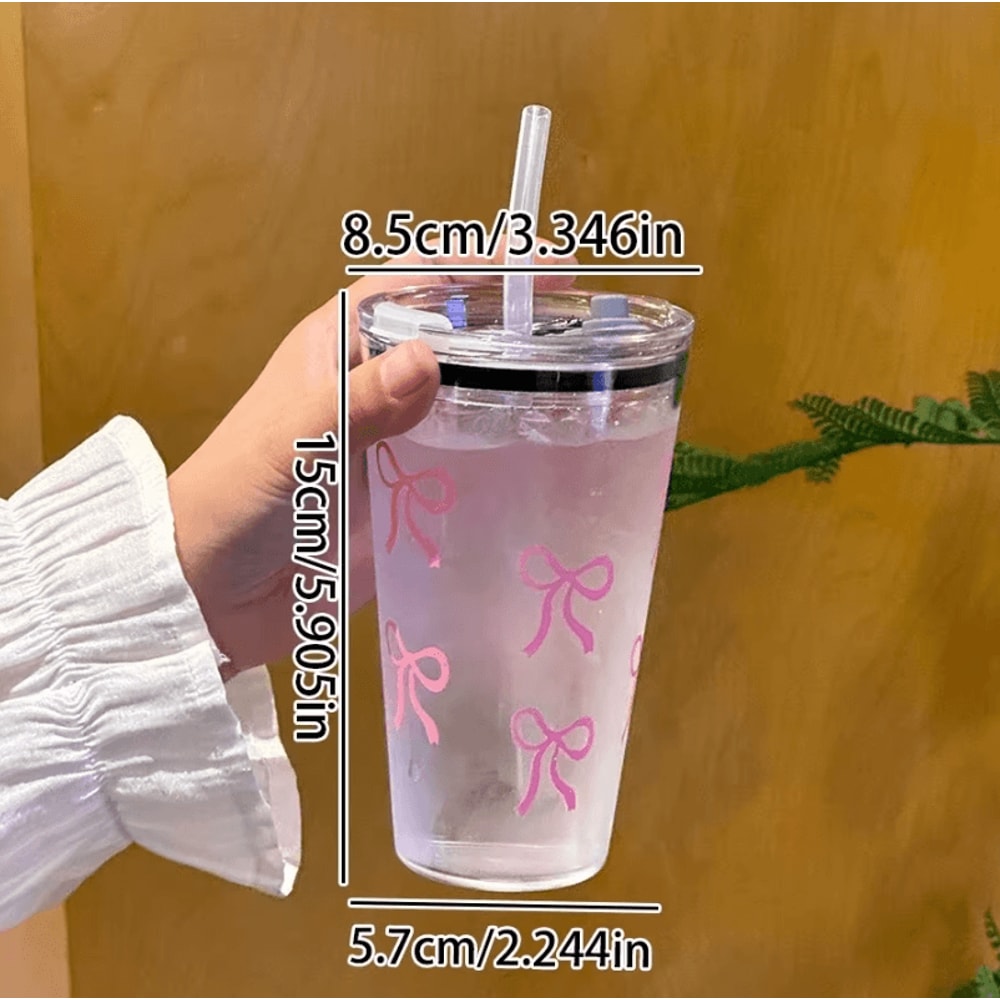 Cute Pink Bow Straw Cup 500ml Leakproof Transparent Travel Tumbler For Coffee Water 3