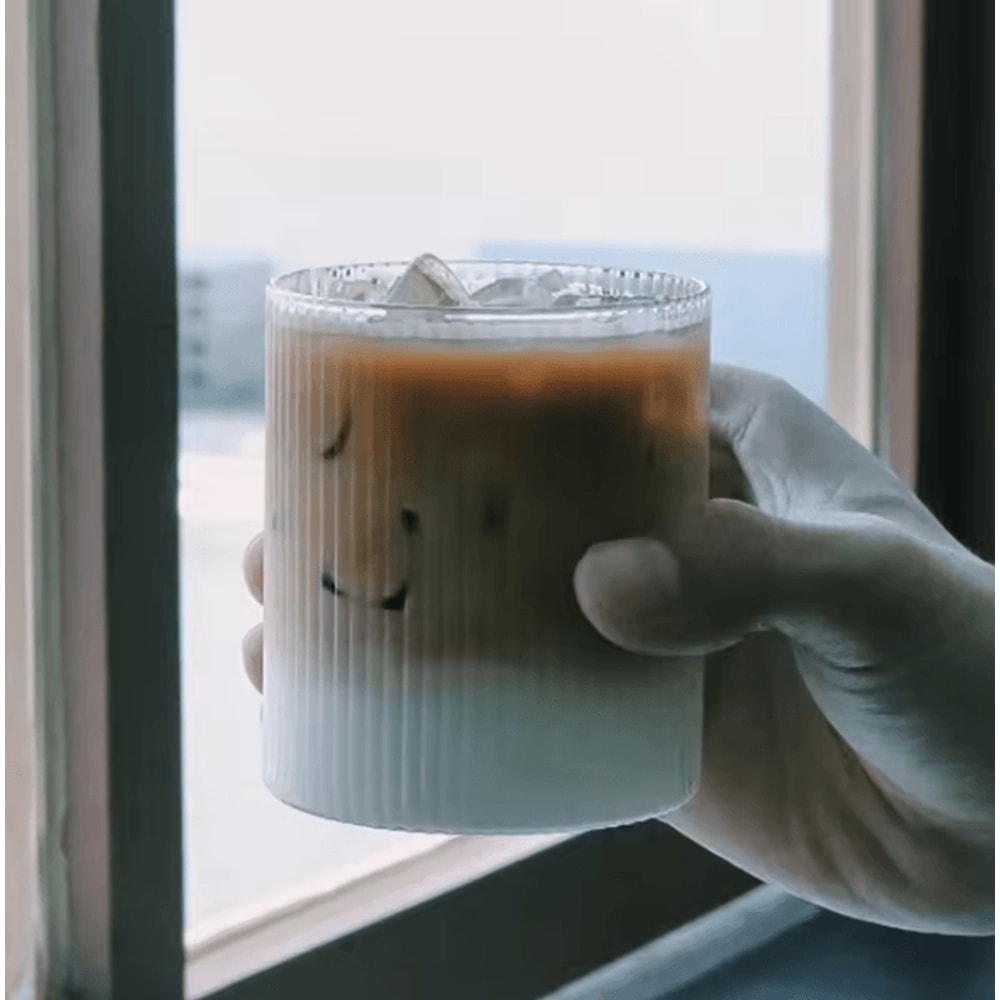 Japanese Striped Glass Coffee Cup 300ml Transparent Bubble Tea Whiskey Tumbler 0