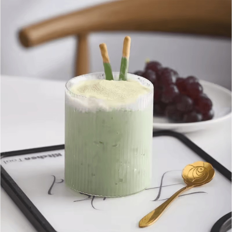 Japanese Striped Glass Coffee Cup 300ml Transparent Bubble Tea Whiskey Tumbler 2