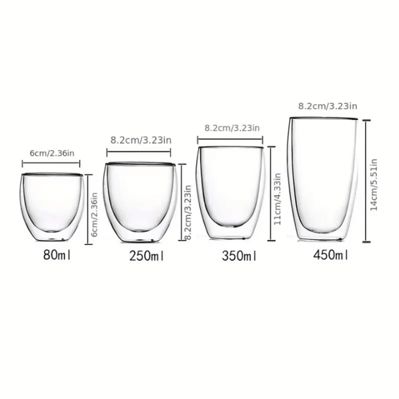 Double Wall Insulated Glass Espresso Cups Set 80ml 250ml 450ml Clear Thermal Coffee Tea Glasses 4