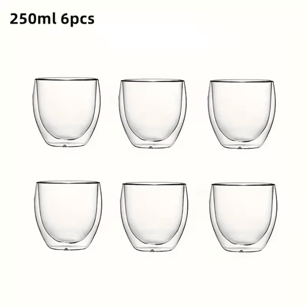 Double Wall Insulated Glass Espresso Cups Set 80ml 250ml 450ml Clear Thermal Coffee Tea Glasses 6