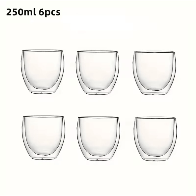 Double Wall Insulated Glass Espresso Cups Set 80ml 250ml 450ml Clear Thermal Coffee Tea Glasses 6