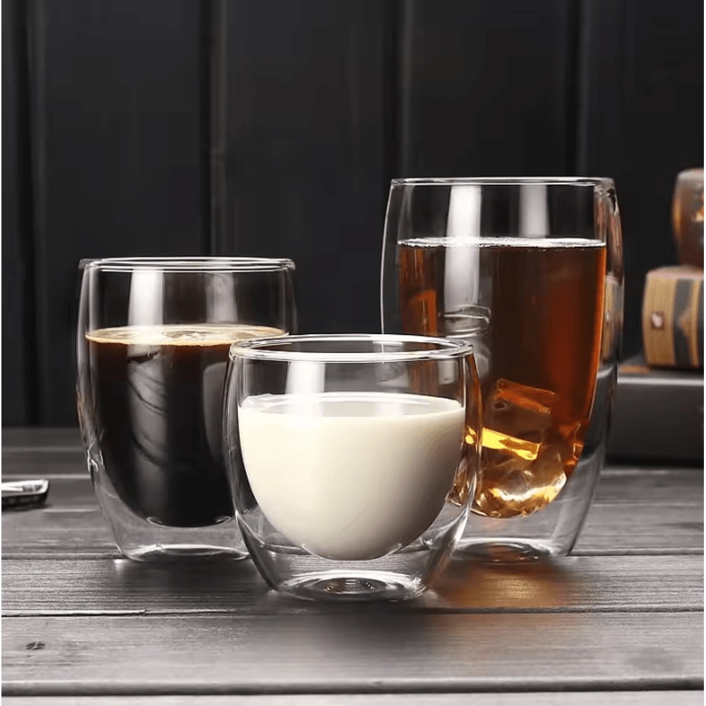 Double Wall Glass Cup Set Insulated Espresso Coffee Mugs HeatResistant Clear Drinkware 0