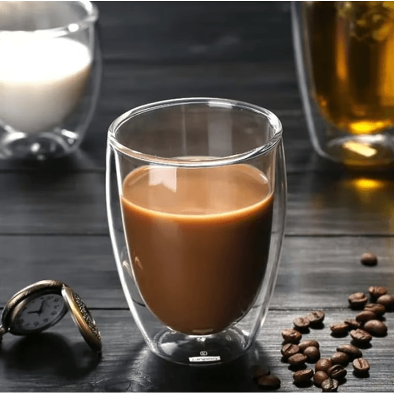 Double Wall Glass Cup Set Insulated Espresso Coffee Mugs HeatResistant Clear Drinkware 2